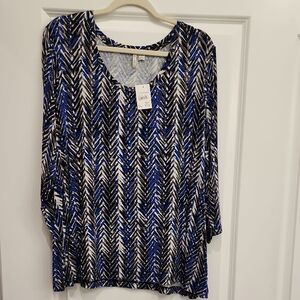 NWT 18/20 Cato‎ Blue and Black Chevron Blouse